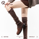 purpleguys咖色翻边纽扣袜套女2025冬季 新款 美拉德长筒堆堆小腿套