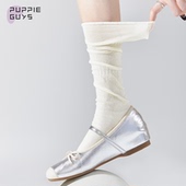 purpleguys泡泡小腿堆堆袜子少女夏薄款 jk芭蕾风miu系白色中筒袜
