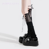 purpleguys蕾丝绑带袜套女春秋千禧风辣妹拼接黑色过膝堆堆小腿套