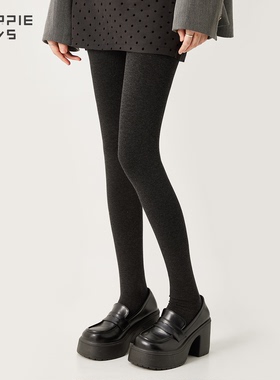 purpleguys深灰色连裤袜子女秋冬季薄绒压力加厚外穿不掉裆打底袜