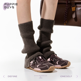 purpleguys竖条纹小腿套喇叭阔腿女秋冬美拉德棕色针织堆堆袜套