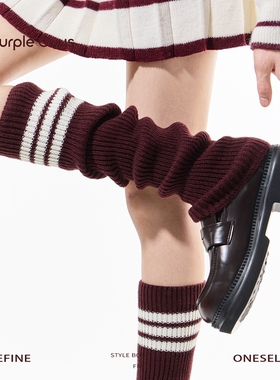purpleguys红色袜套2025新款冬女加厚针织保暖复古风堆堆小腿套