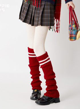 purpleguys红色袜套女秋冬学院风针织过膝y2k保暖新年堆堆小腿套