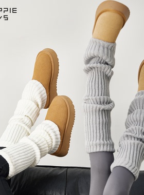 purpleguys雪地靴袜套秋冬季加厚针织配鲨鱼裤灰色保暖堆堆小腿套