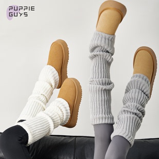加厚针织配鲨鱼裤 purpleguys雪地靴袜套秋冬季 灰色保暖堆堆小腿套