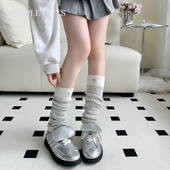 purpleguys刺绣蝴蝶结袜套女春秋款 日系纯色针织jk小腿袜堆堆腿套