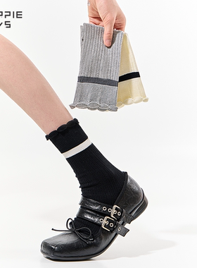 purpleguys黑色袜子女中筒夏季薄款日系少女花边小腿袜子配小皮鞋