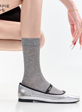 purpleguys中筒袜子纯色少女夏季薄款透气显瘦芭蕾风jk小腿堆堆袜