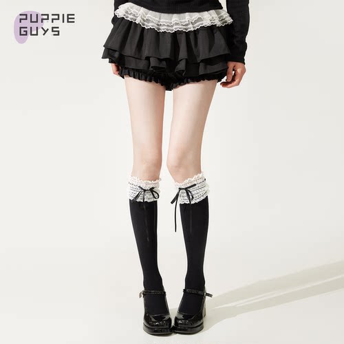 甜美Lolita蕾丝蝴蝶结黑色小腿袜