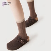 purpleguys羊毛袜子女秋冬复古学院风日系保暖无骨拼色双针中筒袜