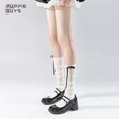 purpleguys白色小腿堆堆袜子少女夏季 薄款 网眼透气蝴蝶结jk芭蕾风