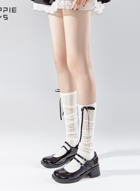 purpleguys白色小腿堆堆袜子少女夏季薄款网眼透气蝴蝶结jk芭蕾风