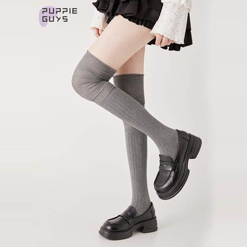 灰色过膝堆堆显瘦大腿袜