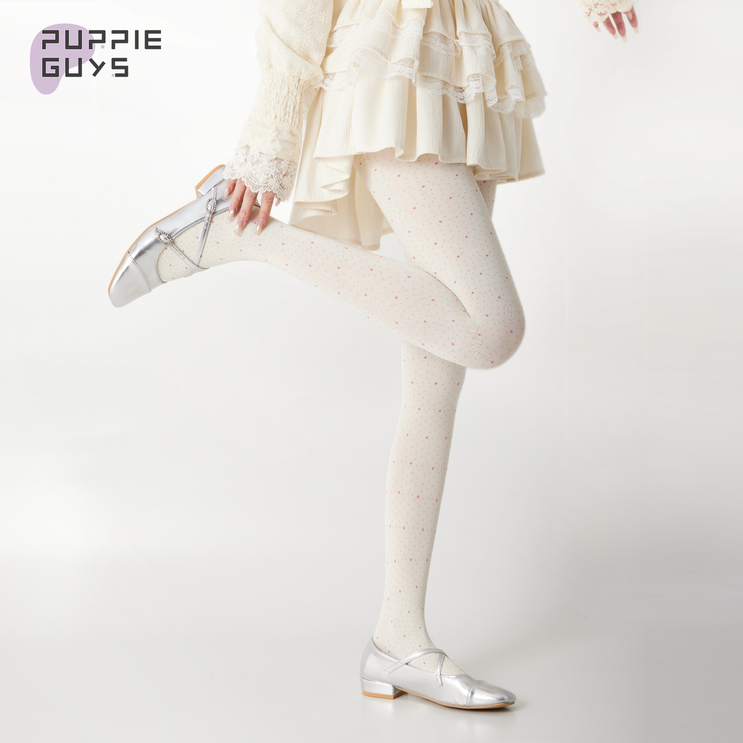 purpleguys白色波点连裤袜女秋冬季圆点日系外穿防勾丝美腿打底袜