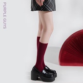 purpleguys安哥拉红袜子女秋冬本命年纯棉无骨长筒红色堆堆小腿袜