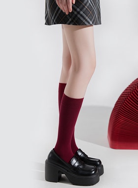 purpleguys安哥拉红袜子女秋冬本命年纯棉无骨长筒红色堆堆小腿袜
