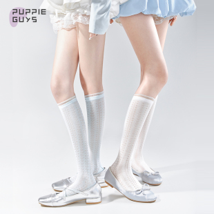 芭蕾风爱心堆堆袜 镂空法式 purpleguys蕾丝花边小腿袜子女夏季 薄款