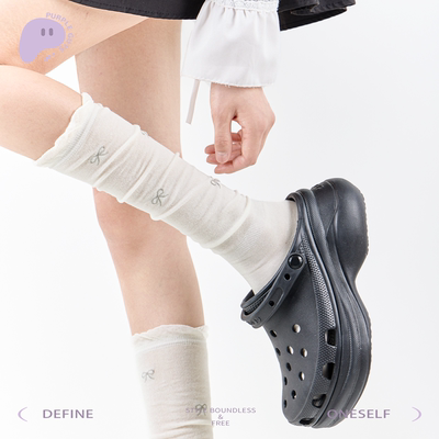 夏季白色蝴蝶结miu系花边小腿袜