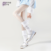 purpleguys白色袜子少女夏季 薄款 蕾丝花边竖纹芭蕾风jk小腿堆堆袜