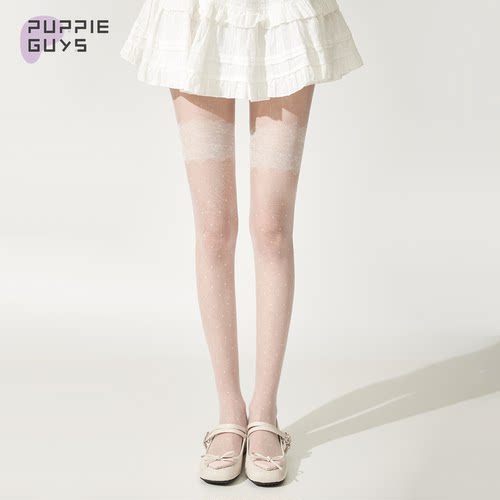 白色蕾丝菱格防勾丝丝袜