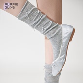purpleguys蝴蝶结堆堆袜子女春夏季 薄款 卷边灰色芭蕾风甜美小腿袜