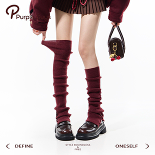 purpleguys红色过膝袜套堆堆袜女2025新款 冬学院风纽扣针织小腿套