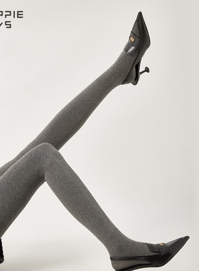 purpleguys灰色连裤袜女秋冬羊绒加厚保暖发热外穿浅灰平纹打底袜