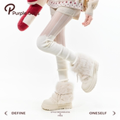 purpleguys白色过膝袜套女2025新款 冬配雪地靴韩系针织堆堆小腿套