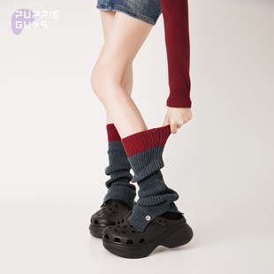 purpleguys纽扣拼色袜套女春秋款 针织y2k喇叭雪地靴jk堆堆小腿套