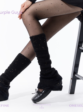 purpleguys甜酷风黑色细闪袜套女冬季兔毛保暖防滑微喇堆堆腿套