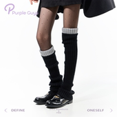 purpleguys黑色过膝针织袜套女2025新款 冬加厚韩系撞色堆堆小腿套