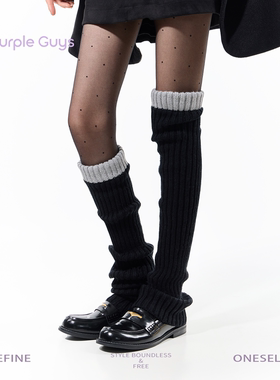 purpleguys黑色过膝针织袜套女2025新款冬加厚韩系撞色堆堆小腿套
