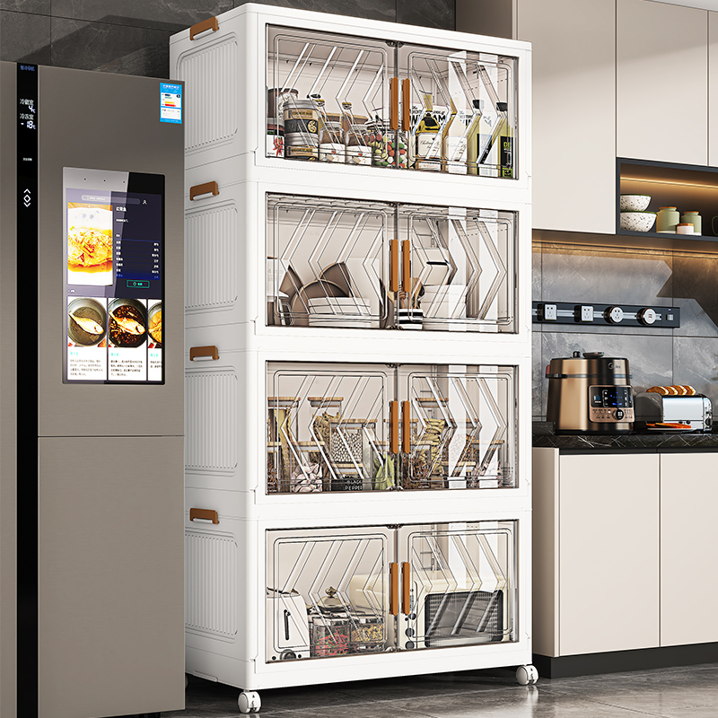 厨房碗柜碗碟冰箱旁置物架双开门厨具收纳架多层可移动夹缝收纳柜