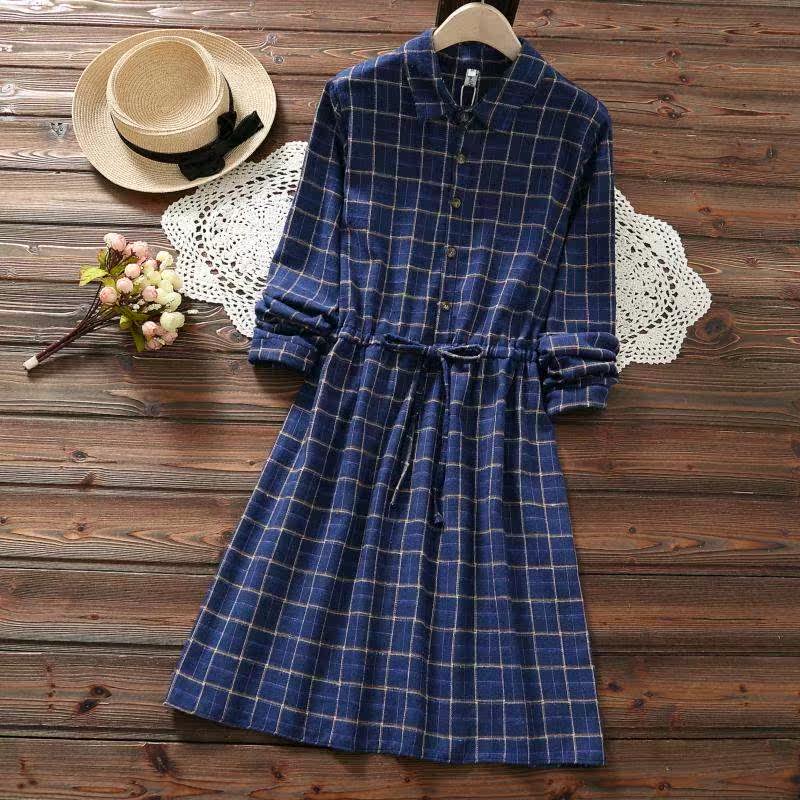 时尚系带秋季新款森女风复古格子2019腰长袖连衣裙子衬衫袖打底裙在类目 女装/女士精品, 连衣裙中 - 来自Buy2taobao.com提供专业的淘宝代购服务