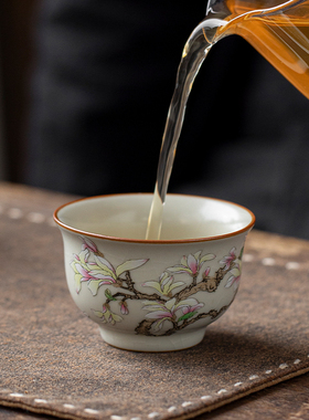汝窑玉兰茶杯主人杯小茶杯客单杯陶瓷茶具个人专用喝茶杯茶盏高档