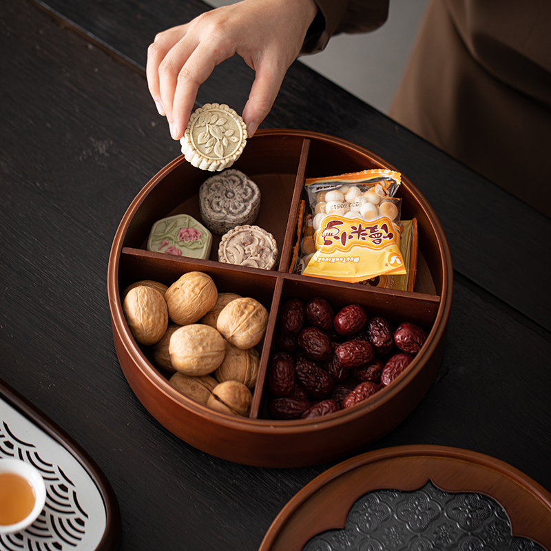 实木茶几分格精致家用中式收纳盒