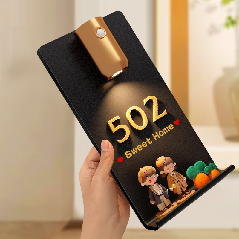 门牌号码牌家用高级感入户家门外装饰2026年新款室外免打孔轻奢创意数字磁吸感应灯房间号标识贴门口挂牌定制图片