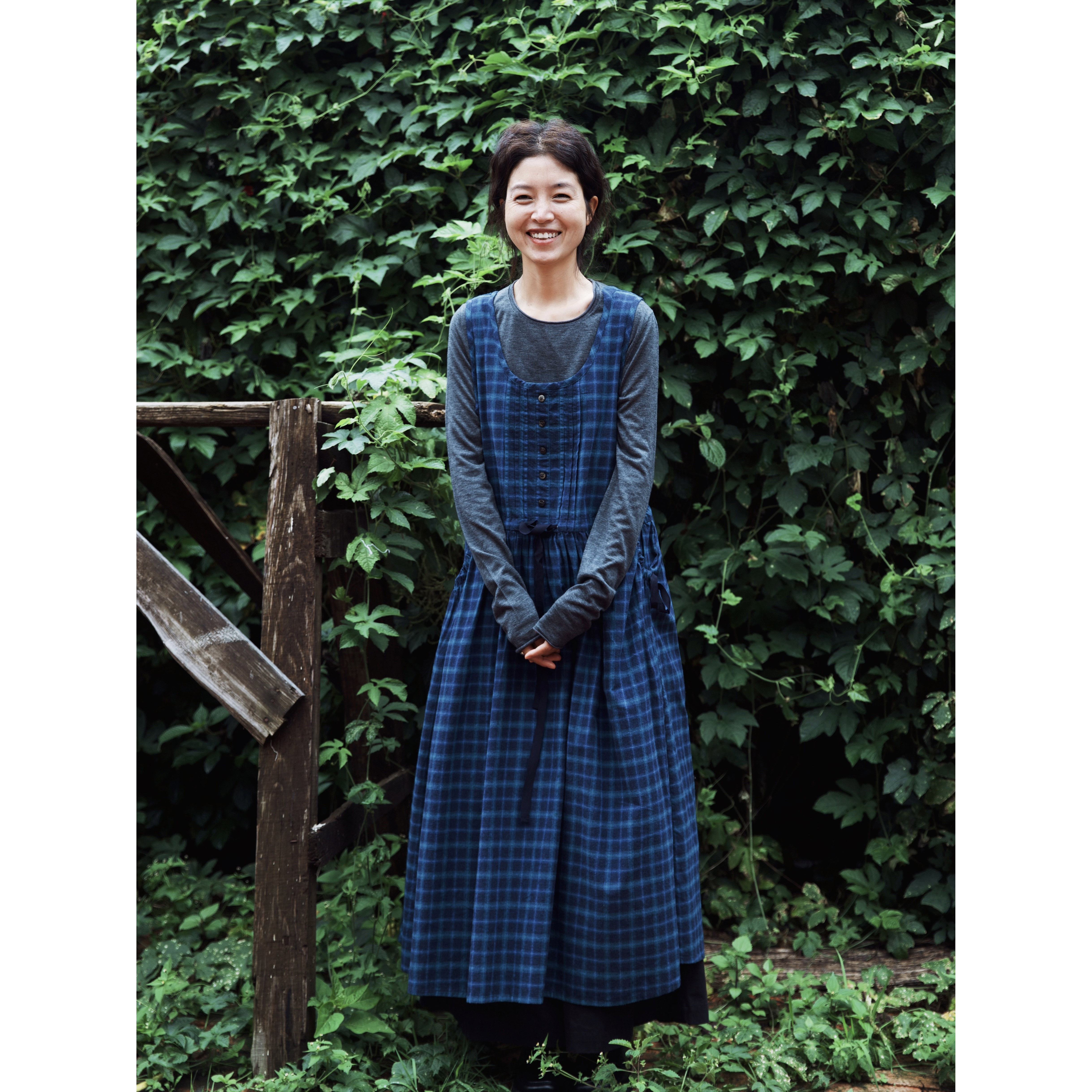 复述柔软体感【全棉磨毛】连衣裙 秋冬靛蓝色织格圆领背心裙