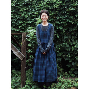 秋冬靛蓝色织格圆领背心裙 连衣裙 复述柔软体感 全棉磨毛