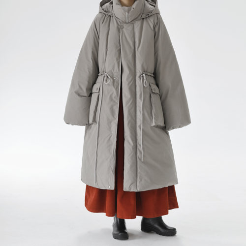 复述大长款腰间抽绳大贴袋休闲通勤风CHAO厚白鸭绒灰色羽绒服