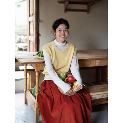 复述绒毛感羊绒羊毛浣熊绒混纺马甲 多彩三色圆领小套头保暖上衣