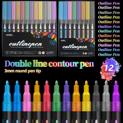 Hot selling dual line contour pen Christmas card glitter pen