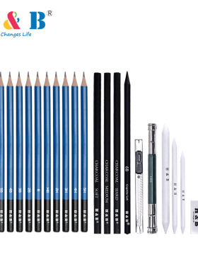 24pcs débutant sketch set Roll Pen bag素描套装卷笔袋美术