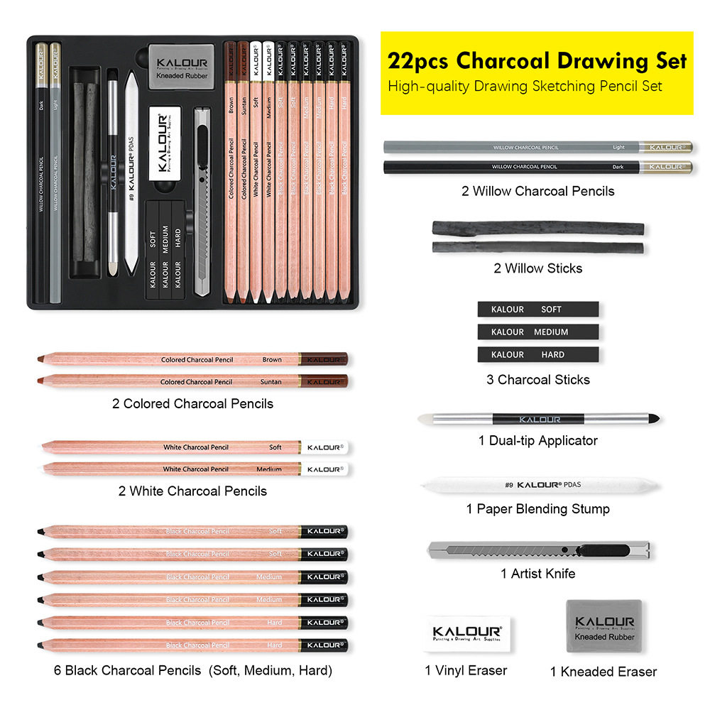 New 22 piece Carbon Pen Willow Carbon Pen Sketch Set