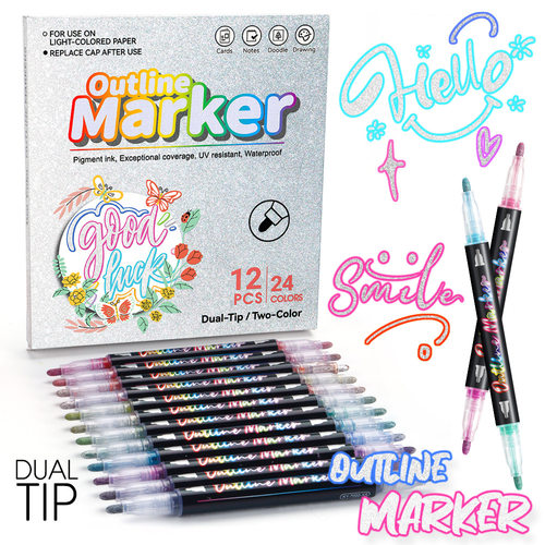 Hot selling greeting card markers in two colors双线轮廓笔