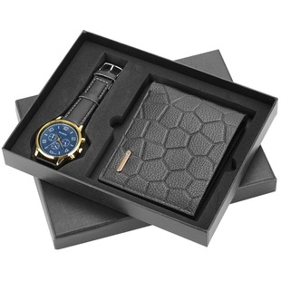 Quartz Wrist Watch Lea Wallet Gift Set for Boyfriend men