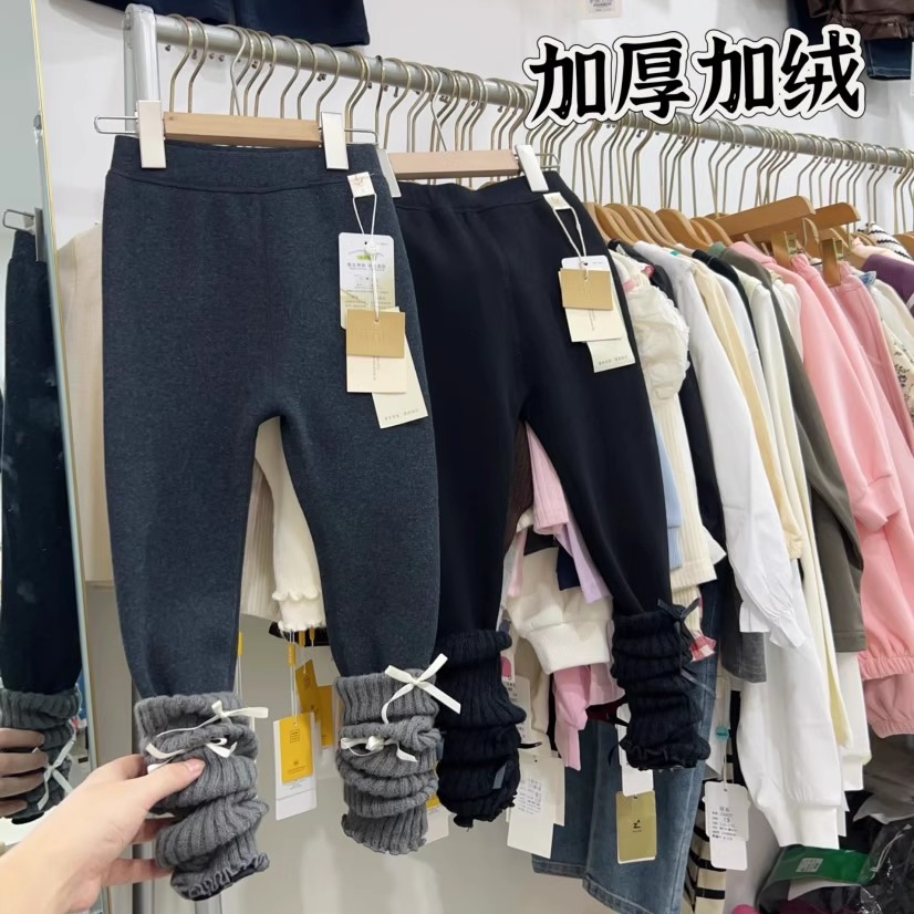 加厚加绒女童堆堆袜打底裤子冬季