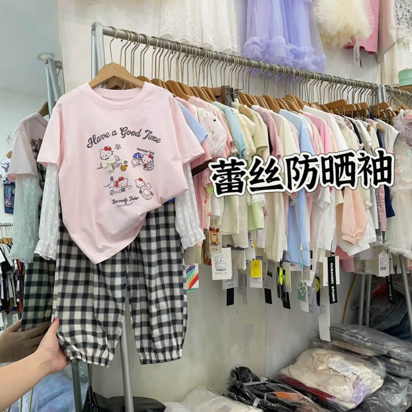 蕾丝防晒拼接袖女童t恤夏季短袖