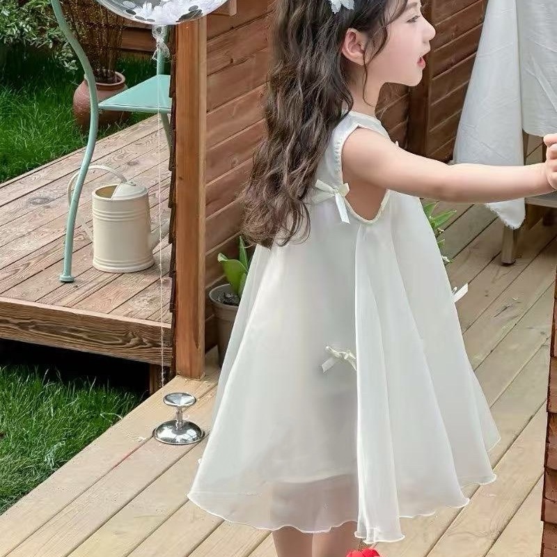 女童纱裙夏季薄款蝴蝶结洋气女孩公主裙子儿童礼服雪纺背心连衣裙