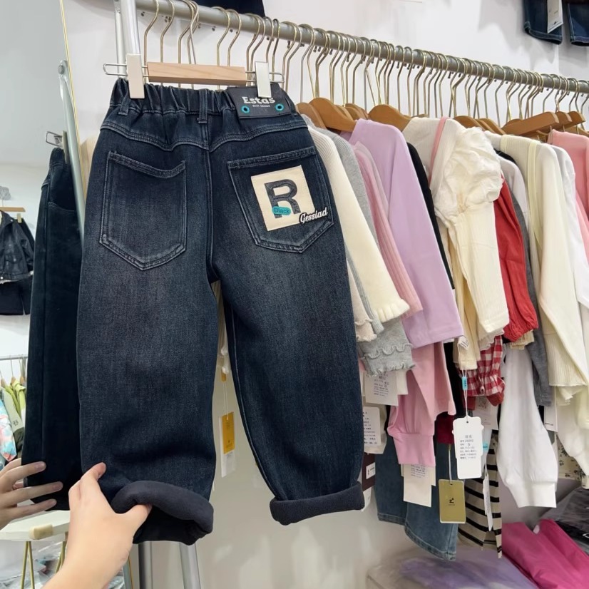 男童加绒牛仔裤冬季一体绒裤子潮